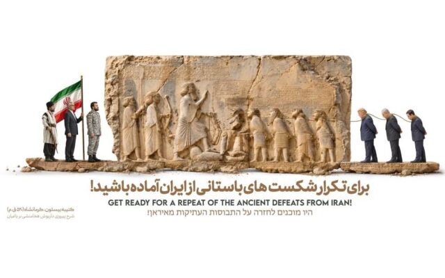 دیوارنگاره جدید شیراز با الهام از سنگ‌نگاره بیستون و نمایش نمادهای اقتدار و انسجام ملی ایران